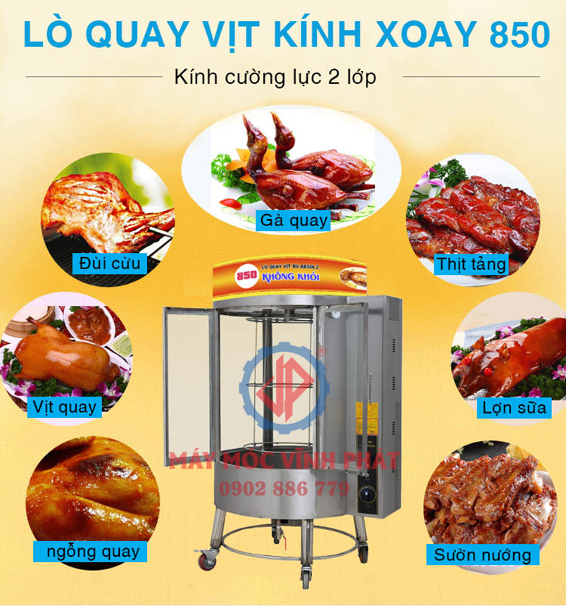 Lò quay vịt 850 kính xoay hiện đại Vĩnh Phát phân phối toàn quốc