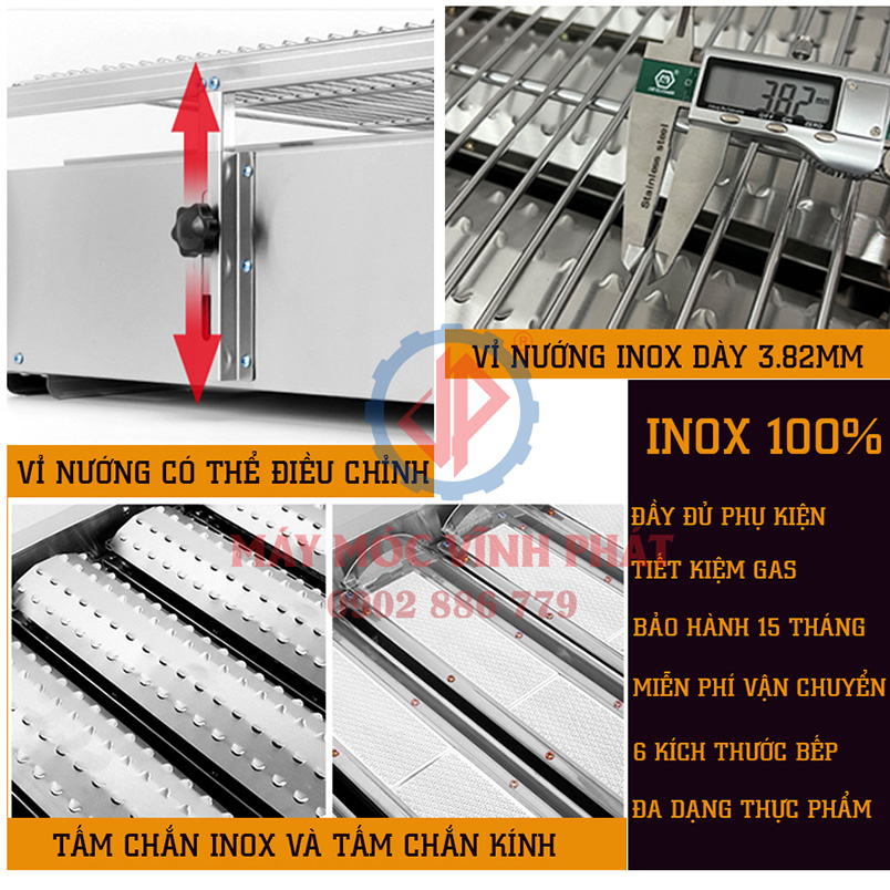 Cấu tạo của bếp gas lò nướng, bếp nướng 8 họng bằng gas công nghiệp Vĩnh Phát giá rẻ
