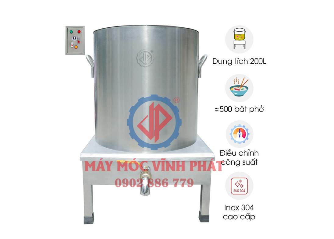 Giới thiệu nồi nấu phở bằng điện 200 lít hiện đại, chất lượng cao của Vĩnh Phát